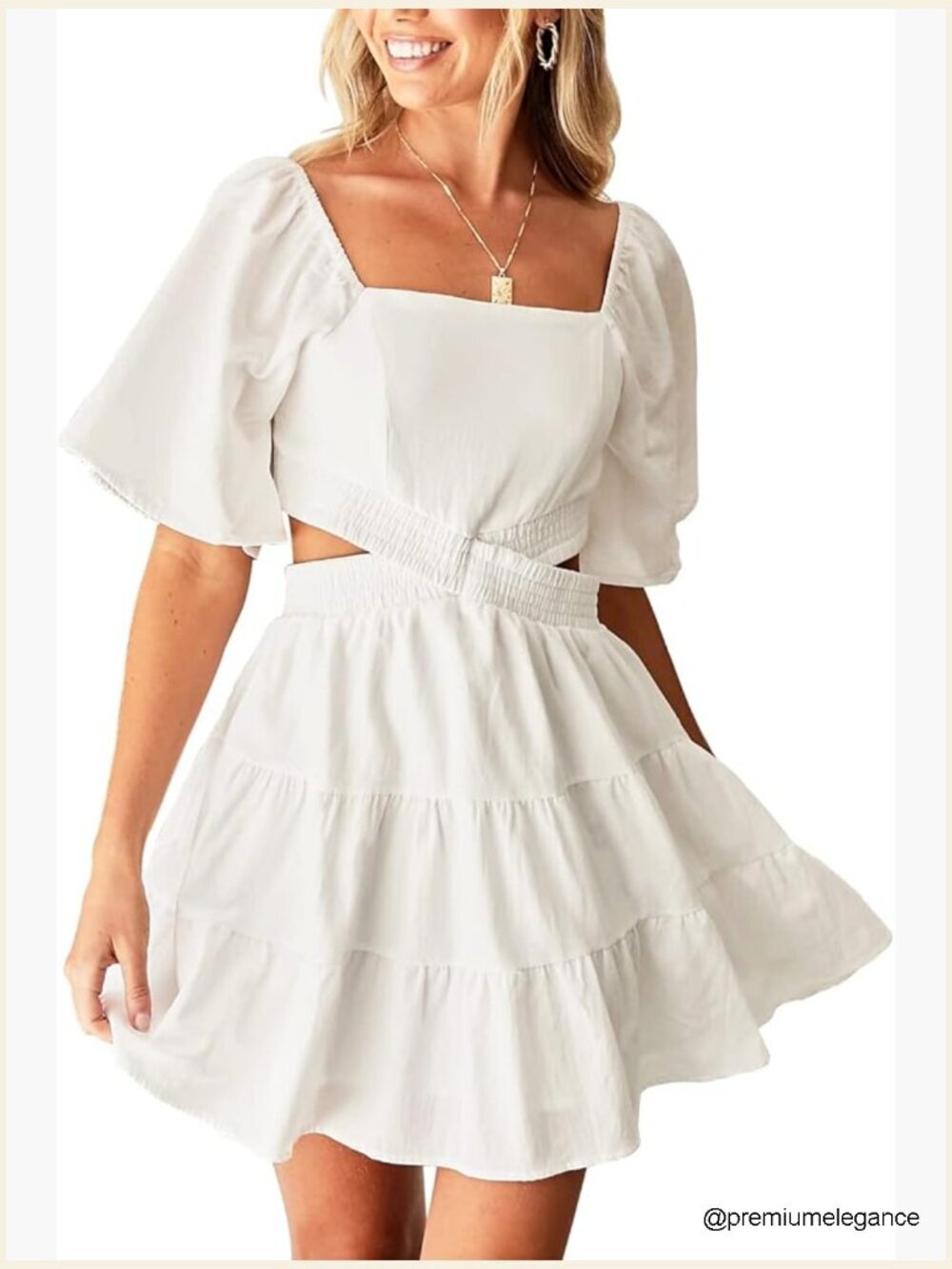 Cotton Mini Dress Square Neck Short Sleeve A-Line Summer Casual Party